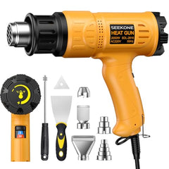 SEEKONE 2000W Professional Hot Air Gun 50℃- 600℃ Variable Temperature Control with 2-Temp Settings, Overload Protection, Double Heating Wire Fast Heating, 7 Accessories for Shrinking PVC