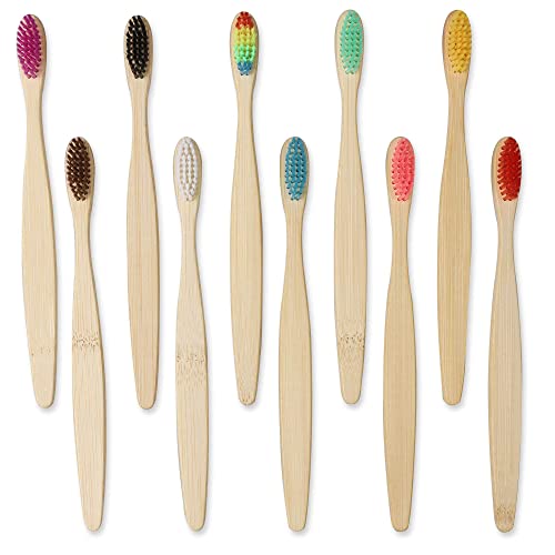 GeekerChip Bamboo Toothbrush,10 Colors Bamboo Toothbrush,Natural Soft Bristles,Ecological and 100% Biodegradable