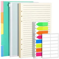 FANDAMEI A5 Refills Lined Paper Set - A5 Refill Pad with PP Binder Divider, Neon Index Flag & A5 Zipper Pocket, A5 Paper Inserts with Subject Divider, A5 Planner Inserts Paper