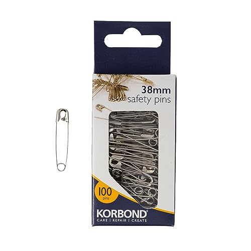 Korbond Safety Pins, Alloy Steel, Silver, 38mm