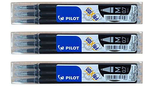 Pilot Frixion erasable pens refill, 9 refill bundle Black gel ink fine point 07 (Black)