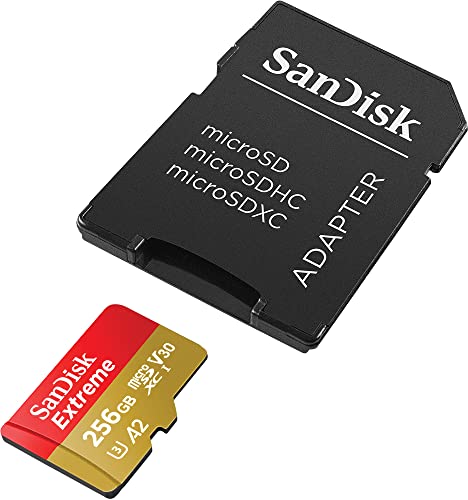 SanDisk 256GB Extreme microSDXC card and SD adapter and RescuePRO Deluxe, up to 190MB/s, with A2 App Performance, UHS-I, Class 10, U3, V30, Black