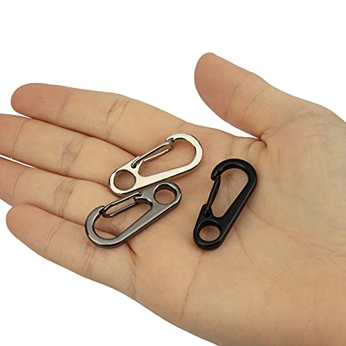 Temlum 3.3 cm Tiny SF Aluminum Carabiner Clip Mini Carabiners Set Spring Snap Keyring Hook for Camping Traveling Hiking Keychains Outdoor Black(10pcs)