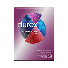 Durex Surprise Me Condoms, 40s, Variety Pack, Thin Feel, Originals Extra Safe, Pleasure Me, Tickle Me, Easy On Shape, Teat Ended