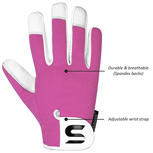 Leather Gardening Gloves Ladies and Mens Thorn Proof Garden Gloves for Women and Men Ideal Gardening Gifts Durable Goatskin Work Gloves (S, Pink)