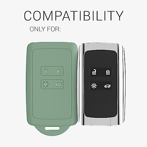 kwmobile Car Key Cover Compatible with Renault 4 Button Car Key Smart Key (only Keyless Go) - Silicone Protective Key Fob Cover with Built-in Eyelet - Pottery Green