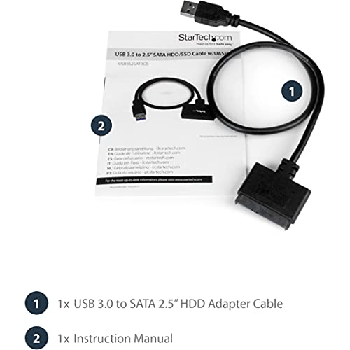 StarTech.com SATA to USB Cable - USB 3.0 to 2.5” SATA III Hard Drive Adapter - External Converter for SSD/HDD Data Transfer (USB3S2SAT3CB)