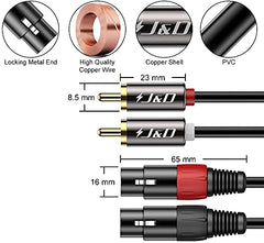 J&D 2 RCA to 2 XLR Cable, PVC Shelled unbalanced Dual XLR Female to Dual RCA Male HiFi Audio Stereo Audio Interconnect Cable for Speaker Condenser Mic Mixer AMP, 6 Feet