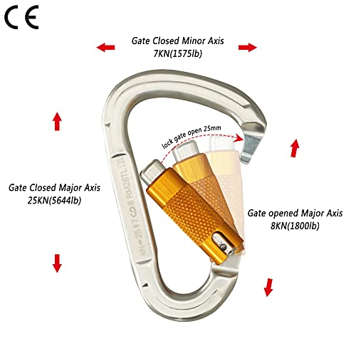 Climbing Carabiners Locking Carabiner Clip Auto-Lock Aluminum Carabiners Heavy Duty with Screwgate for Climbing, Rappelling, Hammocks, Mountaineer, Water Bottle (25KN)