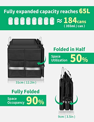 Oasser Car Boot Organiser Trunk Organiser Collapsible Waterproof Durable Multi Compartments with Sturdy Base Hook&Loop Fastener 1680D for Car Truck SUV & Indoor E3