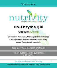 CoQ10 300mg Vegan Capsule - Co Enzyme Q10 High Strength Naturally Fermented Ubiquinone - Made in The UK by Nutrivity (60)