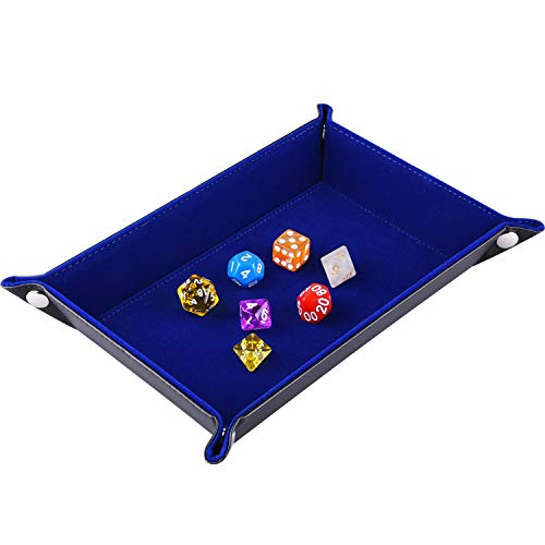 SIQUK Double Sided Dice Tray, Folding Rectangle PU Leather and Dark Blue Velvet Dice Holder for Dungeons and Dragons RPG Dice Gaming D&D and Other Table Games