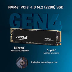 Crucial P3 Plus 500GB M.2 PCIe Gen4 NVMe Internal SSD - Up to 4700MB/s - CT500P3PSSD8