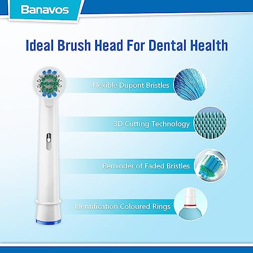 Banavos Replacement Toothbrush Heads Classic Round Brush Heads Replacement Refills Compatible with Braun Oral B Electric Rechargeable Toothbrushes, 12 Pack with 4 Hygienic Caps