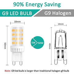 G9 LED Bulbs, 5W, Cool White 6000K, 450LM, Equivalent to 50W Halogen, AC 220V-240V, Non-dimmable, Energy Saving Bulb for Chandelier Home Lighting Decor, 10 Pack