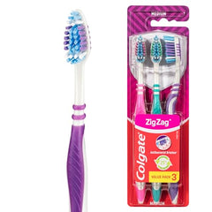 Colgate Zig Zag Medium Toothbrush Pack of 3, Multi Angle Cross Bristles with Flexible Neck for Gum Comfort, 3 Count (Pack of 1).