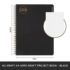 Nu Notebooks - Kraft Range - Black Wire Bound A4 Project Book - Stationery Notebooks - Professional Notepad - 160 Pages