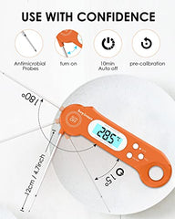 hoyiours Meat Thermometer, Fast & Precise Digital Food Thermometer with Backlight, Magnet, Calibration, and Foldable Probe, Instant Read Cooking Thermometer for Deep Fry, BBQ, and Roast Turkey