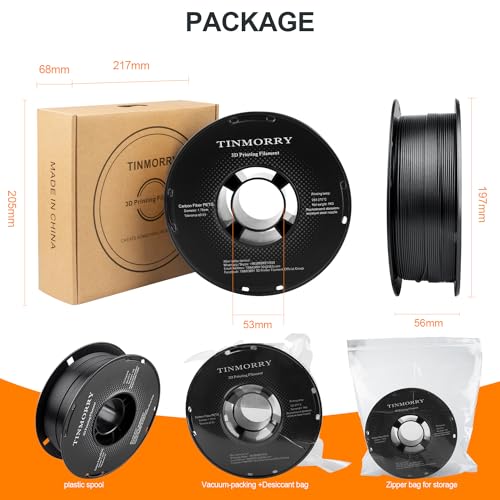 Carbon Fiber PETG Filament 1.75mm, TINMORRY PETG-CF 3D Printing Materials, Compatible with Bambu Lab FDM 3D Printer, 1 KG 1 Spool, Black