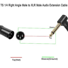 QIANRENON 90 Degree Angle TS 6.35mm to XLR Unbalanced Cable Adapter TS 1/4 Right Angle Male to XLR Male Audio Extension Cable, for Microphone Guitar Amplifier Mixer, 30cm/11.8in