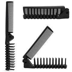 Folding Hair Brush and Comb, Plastic Portable Travel Hair Brush Pocket Hair Comb Double Headed Massage Hair Comb for Thick, Thin Hair (Black)