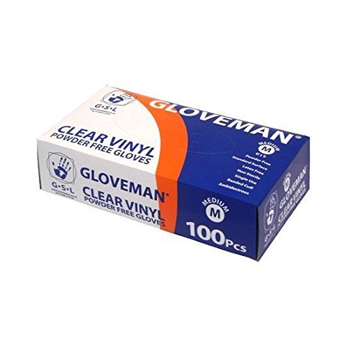 Box of 100 Gloveman Clear Powder Free Vinyl Gloves - Medium