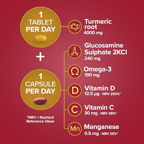 Seven Seas JointCare Supplex & Turmeric, With Glucosamine, Omega-3, Vitamins C and D, Manganese, Food Supplements, 30-Day Pack,packaging may vary