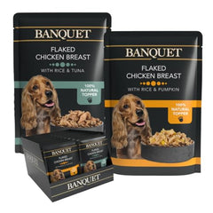 HiLife Banquet Adult Wet Dog Food, Flaked Chicken Breast with Rice & Tuna / Flaked Chicken Breast with Rice & Pumpkin, Made With 100% Natural Ingredients (30 Pouches x 100g)