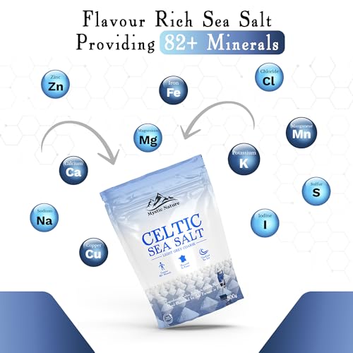 Mystic Nature Celtic Sea Salt - 500g   100% Natural Unrefined Mineral Rich Celtic Salt Crystals From France   Rich In Magnesium Calcium Iron Potassium
