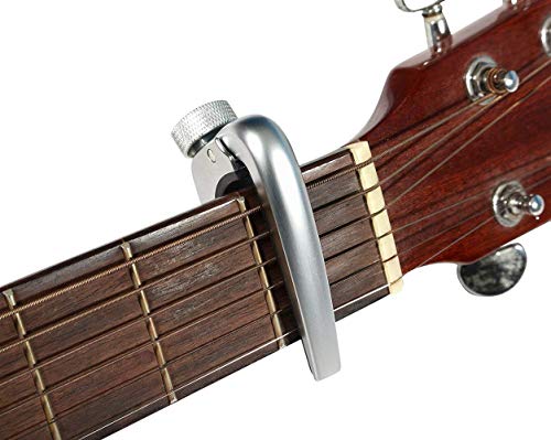 WINGO 6 String Steel Guitar Capo with Micro Tension Adjustment Knob for Acoustic Electric Guitars - Silver