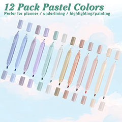 12 Pack Aesthetic Cute Highlighters Assorted Colors Pastel Highlighters with Soft Chisel Tip Bible Highlighters Marker Pens No Bleed for Journaling Notes School Office Supplies