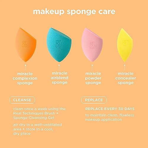 Real Techniques Miracle Complexion Beauty Sponge Makeup Blender Set, Orange, (Pack of 8)