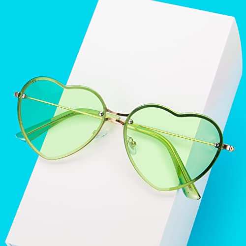 PARTY GO Heart Shape Sunglasses Woman Fashion Rimless Sunglasses UV400 Party Glasses, Green