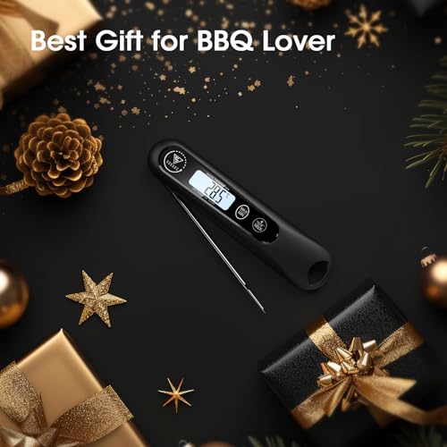 DOQAUS Meat Thermometers, 3S Instant Read Food Thermometer, Accurate Meat Thermometer Probe With Backlight, Foldable Long Probe & Auto On/Off, Cooking Thermometer for Kitchen, BBQ, Water, Milk(Black)