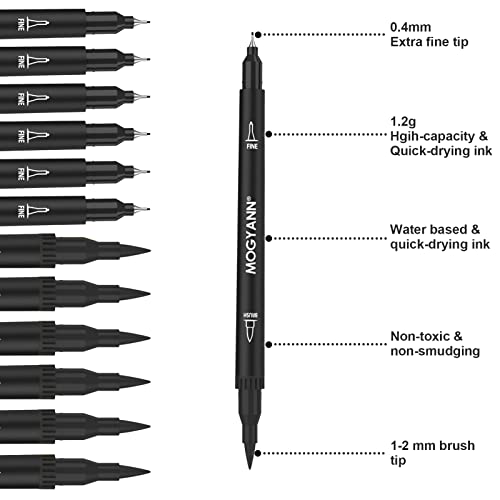 Mogyann Felt Tip Pens, 12 Pack Black Markers Colouring Pens for Art Drawing Sketching