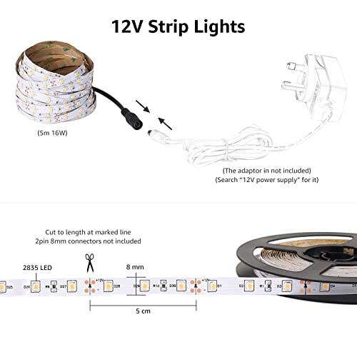 Lepro 5M LED Strip Lights, Cool White 6000K, 300 LEDs, 2300lm Bright Daylight LED Tape for Kitchen Cabinet Bar Van TV Mirror and More (12V Power Supply Not Included)