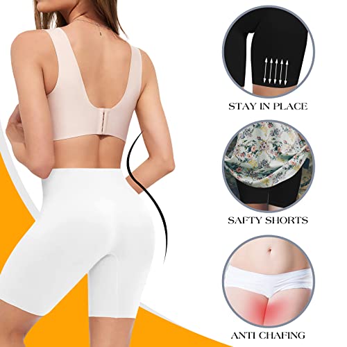 AURUZA 4pcs Anti Chafing Shorts Women, Seamless Slip Shorts Comfortable Chub Rub Underwear for Dresses Skirts Running Cycling Walking Yoga Everyday Wear (Black Nude White Pink, L)