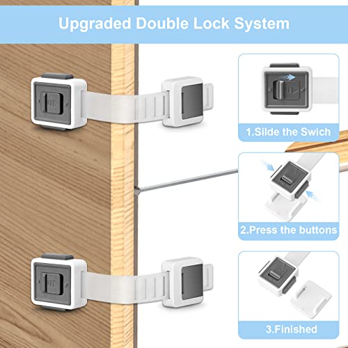 Teokantz 6 Pack Upgraded Baby Safety Cupboard Locks Baby Proof Locks Adjustable Double Lock System Child Safety Locks for Cabinets Drawers Fridge Door Pet Kids Safety Locks for Kitchen Cupboards