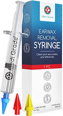 Medi Grade Ear Wax Removal Syringe - Natural Ear Cleaner for Safely Removing Ear Wax at Home - Reusable Ear Cleaning Kit with 3x Family Quad-Spray Safety Tips for Ear Irrigation - Ear Wax Removal Tool