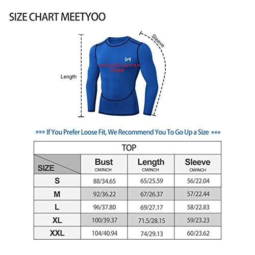 MEETYOO Men's MenÂ’s Compression Base Layer Top Long Sleeve T-shirt Sports Gear Fitness Tights for Running Gy Shirt, Blue, XL UK