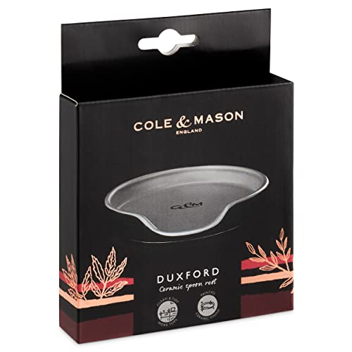 Cole & Mason H822141 Duxford Black/Grey Spoon Rest, Kitchen Organisation, Utensil Holder Rest for Cooking/Wooden/Tea Spoons, Ceramic, (H)20 mm x (D)105 mm