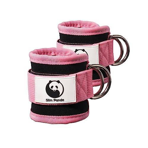 Slim Panda 1 Pair Ankle Straps for Cable Machines for Kickbacks, Glute, Leg, Curls, and Hip for Men and Women Gym Cable Machine Attachment, with Double D-Rings (Pink)