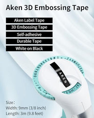 Aken Compatible Dymo Embossing Label Tape Black Refill for Dymo Omega Label Tape 9mm x 3m S0898130, 3D Self-Adhesive Lable Tape White on Black for Dymo Omega Junior Embosser Label Maker, 3-Pack