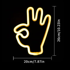 DWOOKE LED Neon Lights,OK Gesture Neon Signs Warm White Wall Neon Light USB or Battery Operated Hand Shape Light Hanging Decor Lights LED Signs for Bedroom Game Room Christmas Birthday Party Bar