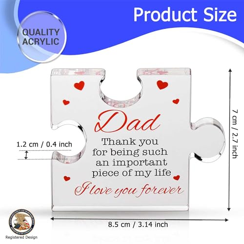 Dad Birthday Gift - Engraved Acrylic Block Puzzle Birthday Gifts for Dad 3.35 x 2.76 inch - Cool Dad Presents from Daughter, Son, Mom - Heartwarming Men Birthday Gift, Ideas