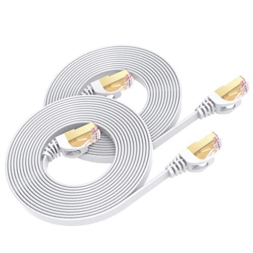 BUSOHE Cat 8 Ethernet Cable 3m 2-Pack, High Speed Flat Gigabit RJ45 Lan Network Cable, 40Gbps 2000Mhz Internet Patch Cord for Switch, Router, Modem, Patch Panel, PC (White)