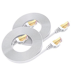 BUSOHE Cat 8 Ethernet Cable 2m 2-Pack, High Speed Flat Gigabit RJ45 Lan Network Cable, 40Gbps 2000Mhz Internet Patch Cord for Switch, Router, Modem, Patch Panel, PC (White)