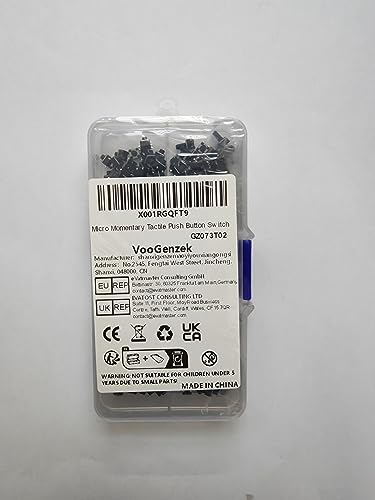 VooGenzek 200 PCS Micro Momentary Tactile Push Button Switch, 4.5×4.5mm 10 Types of Button Switch Assortment Kit, for Fields of Electronic Products, Black