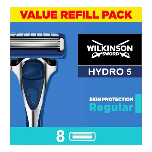 WILKINSON SWORD - Hydro 5 Skin Protection For Men   Hydrating Gel & Precision Trimmer   Pack of 8 Razor Blade Refills