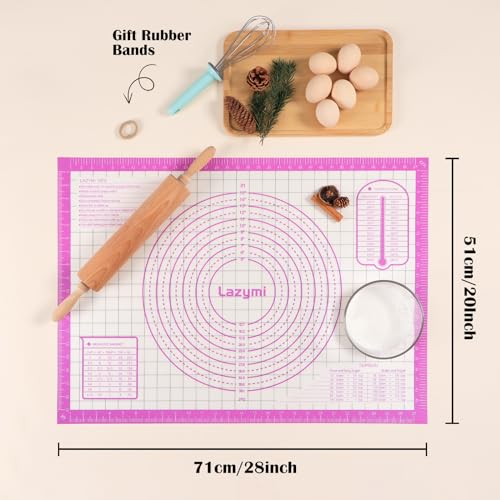 Extra Large Silicone Baking Mats Sheet, Non Stick Pastry Rolling Mat with Measurement 71×51cm, Non-Slip Silicon Dough kneading Mat, Counter Table Mat, Placemat, Fondant Icing/Cake/Pizza Mats (Purple)